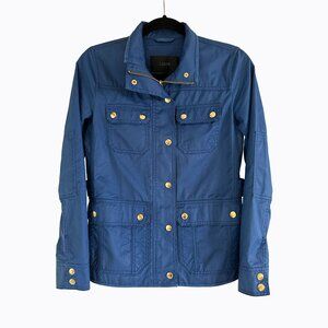 J.Crew Downtown Field Military Jacket Teal XS/S Gold Accent Button Cotton Preppy